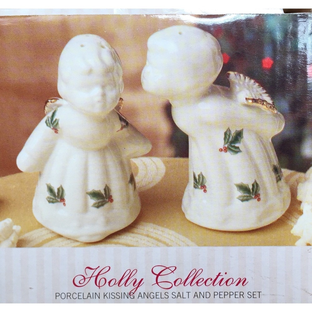Formalities by Baum Bros Holly Collection Porcelain Kissing Angels Salt Pepper